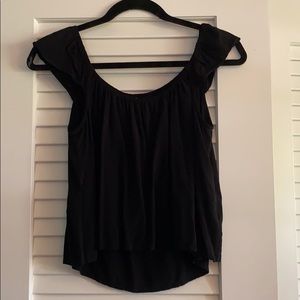 Cap-Sleeve Black Flowy Crop Top
